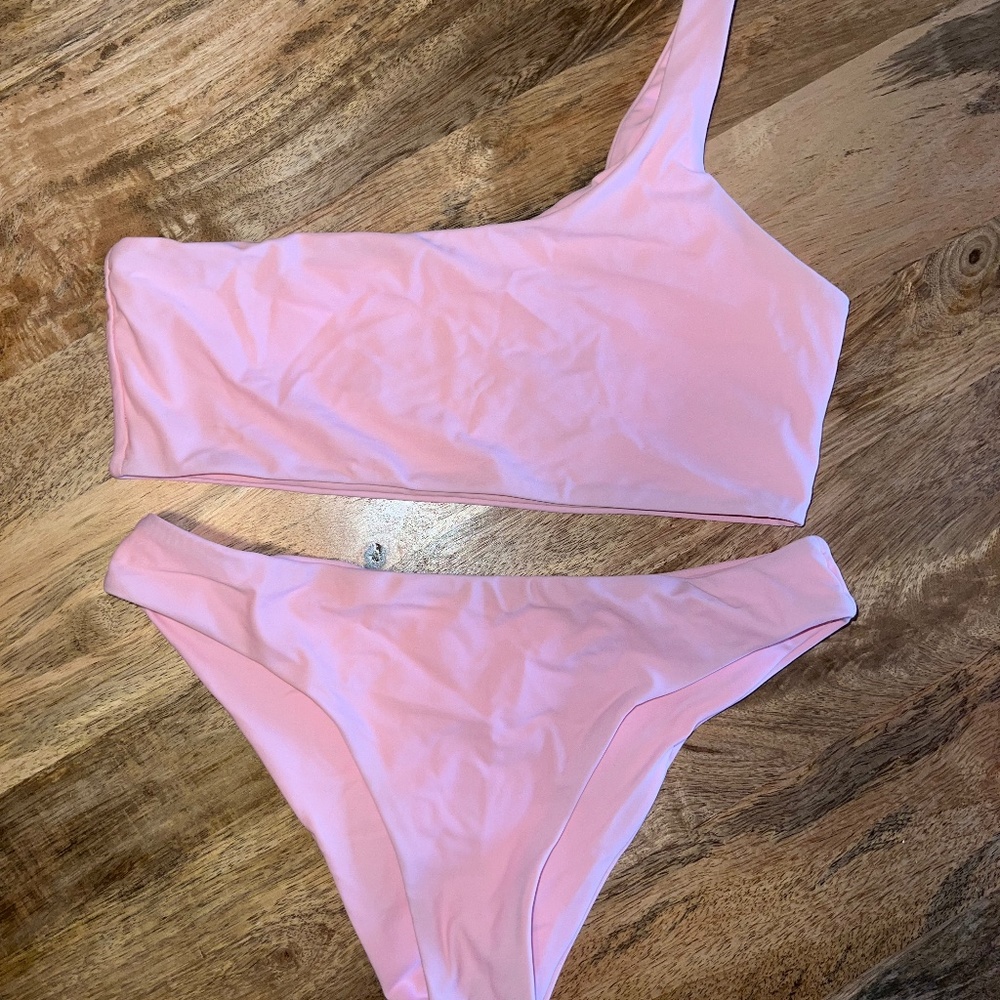 Light pink one-shoulder Shein bikini